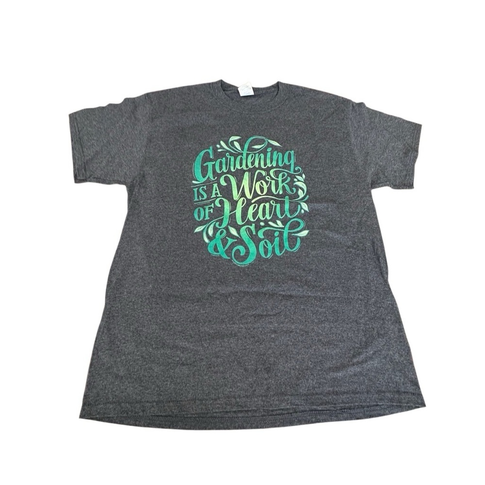 Gray T-Shirt with Green Gardening Print